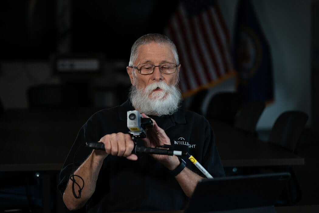 Inventor, Brian Higgins, with the Smart White Cane